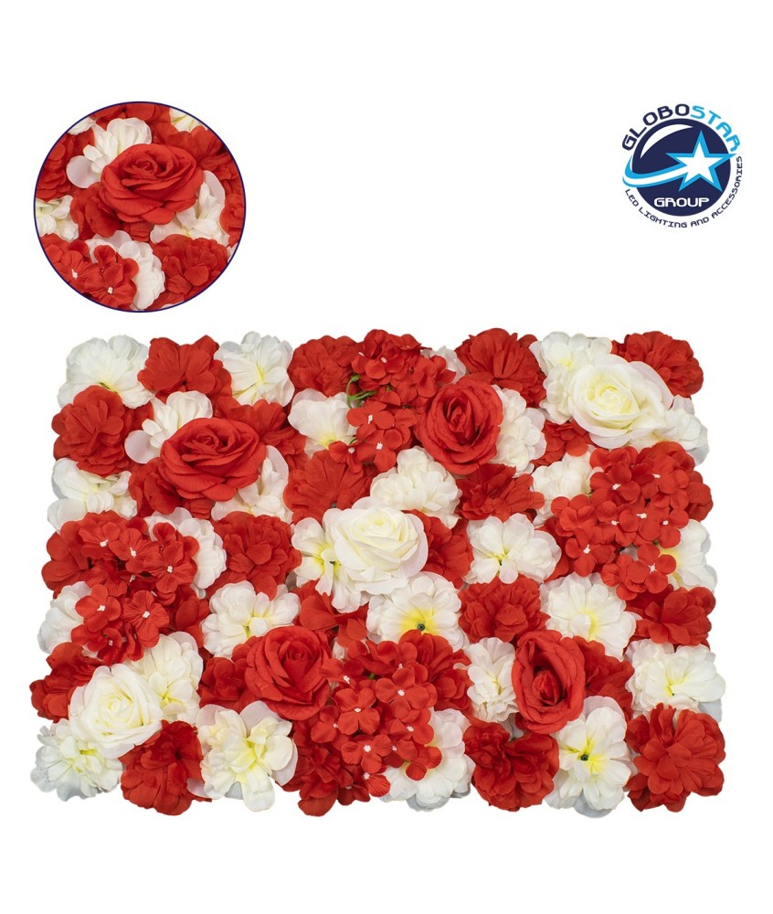 GloboStar® 78303 Συνθετικό Πάνελ Λουλουδιών - Κάθετος Κήπος Τριαντάφυλλο - Αζαλέα - Ορτανσία Μ60 x Υ40 x Π8cm